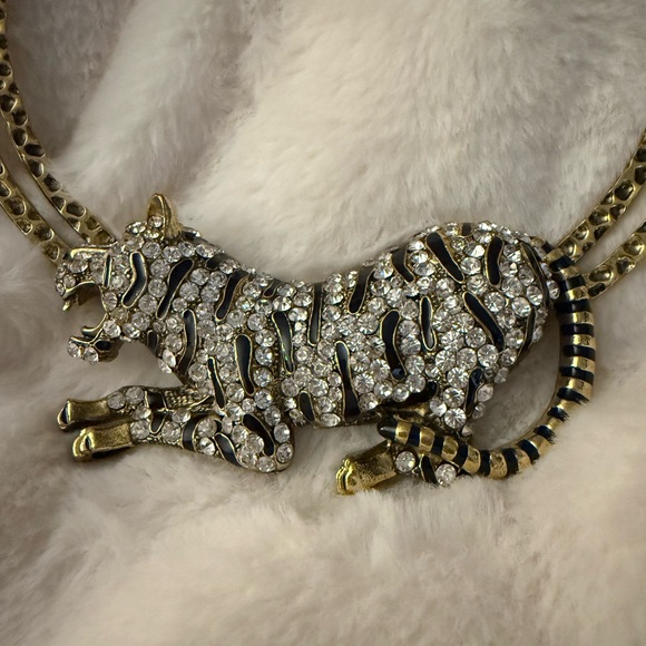 Vintage Amrita Singh Tiger Necklace Featuring Australian Rhinestones - Picture 2 of 12